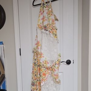 Floral and Lace Halter Dress